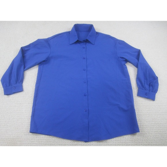 Lishly Tops - Womens Medium Blue Shirt Long Sleeve Polyester Button Down Casual‎